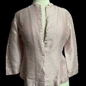 Soft Pink Silk Talbots Jacket Embroidered cutouts